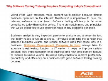Why Software Testing Training Requires Competing today’s Competition?