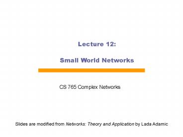 Small World Networks