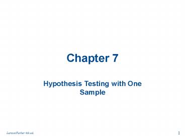 Hypothesis Testing with One Sample