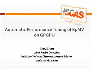 Automatic Performance Tuning of SpMV on GPGPU