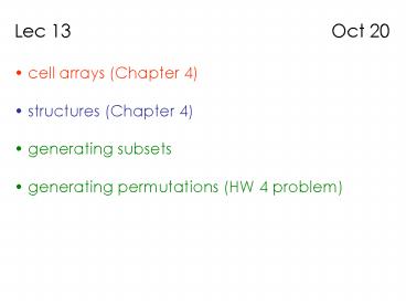 Lec 13                          Oct 20