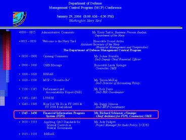 DoD Management Control Program (MCP) Conference