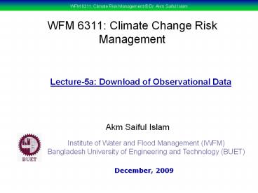 WFM 6311: Climate Change Risk Management