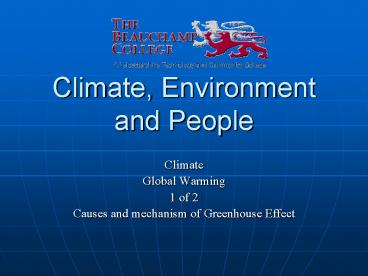 Climate, Environment and People