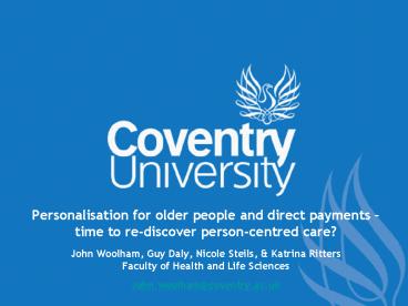 Personalisation for older people and direct payments 