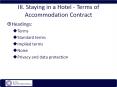 III. Staying in a Hotel - Terms of Accommodation Contract PowerPoint PPT Presentation