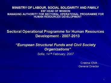 MINISTRY OF LABOUR, SOCIAL SOLIDARITY AND FAMILY