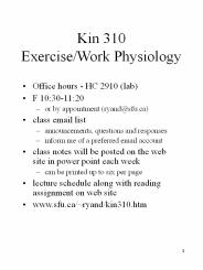Kin 310 Exercise/Work Physiology