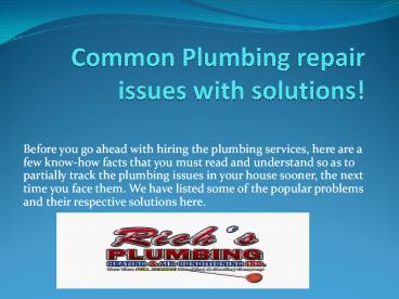 Common Plumbing repair issues with solutions!