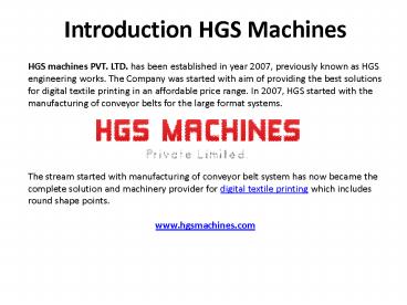 Digital Textile Printers by HGS Machines