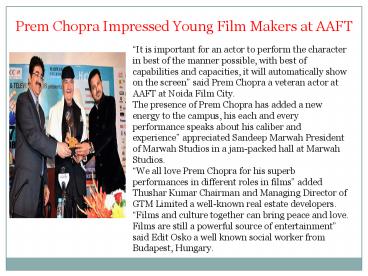 Prem Chopra Impressed Young Film Makers at AAFT