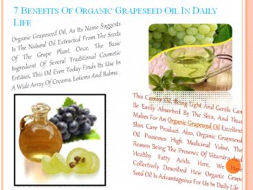 7 Benefits Of Organic Grapeseed Oil In Daily Life