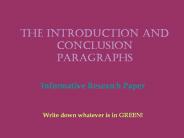 The Introduction and Conclusion Paragraphs