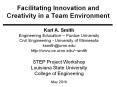 Facilitating Innovation and Creativity in a Team Environment PowerPoint PPT Presentation
