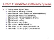 Lecture 1: Introduction and Memory Systems