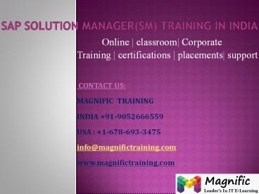 Sap Solution Manager(SM) training in india