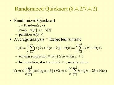 Randomized Quicksort (8.4.2/7.4.2)