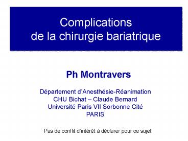 Complications de la chirurgie bariatrique