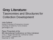 Grey Literature: Taxonomies and Structures for Collection Development