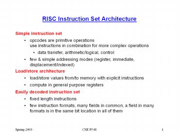 RISC Instruction Set Architecture