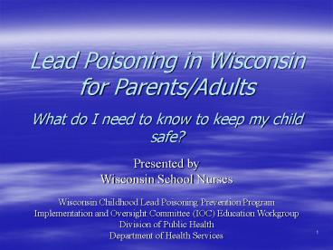 Lead Poisoning in Wisconsin for Parents/Adults