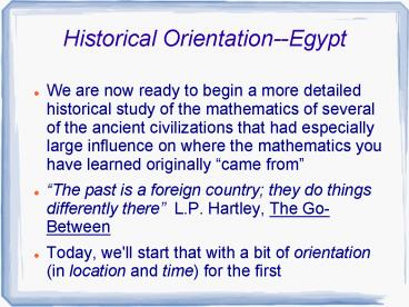 Historical Orientation--Egypt