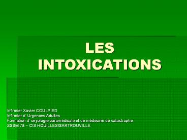LES INTOXICATIONS