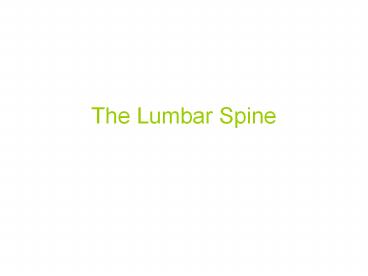 The Lumbar Spine