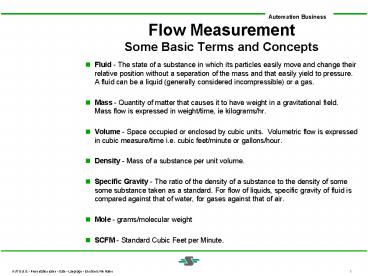 Flow Measurement Some Basic Terms and Concepts