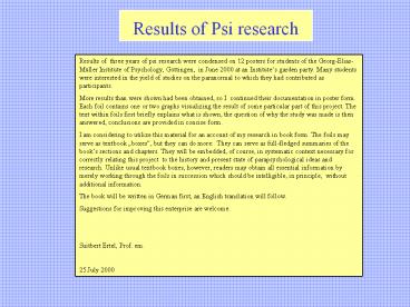 Results of Psi research