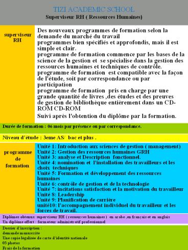 TIZI ACADEMIC SCHOOL Superviseur RH ( Ressources Humaines)