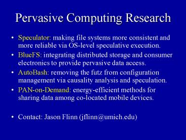 Pervasive Computing Research