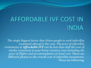 AFFORDABLE IVF COST IN INDIA