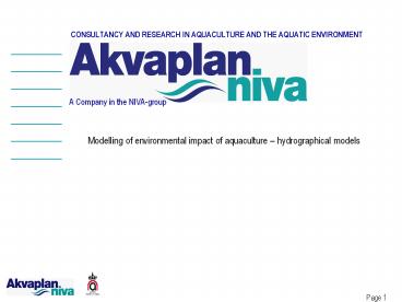 CONSULTANCY AND RESEARCH IN AQUACULTURE AND THE AQUATIC ENVIRONMENT