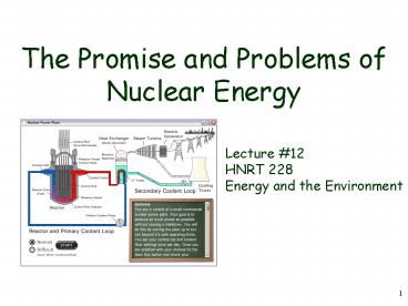 The Promise and Problems of Nuclear Energy