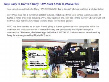 Can iMovie import XAVC videos from Sony PXW-X500?