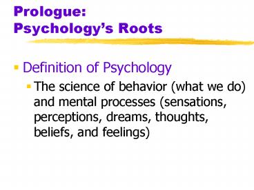 Prologue:  Psychology