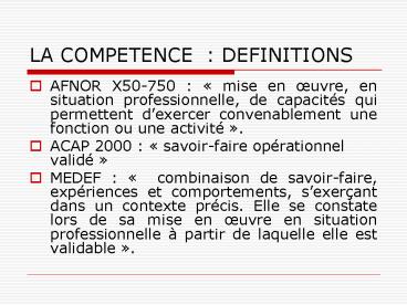 LA COMPETENCE : DEFINITIONS