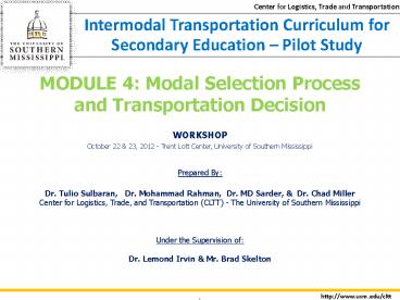 Intermodal Transportation Curriculum for Secondary Education 