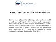 Value of ISBM MBA Distance Learning Courses
