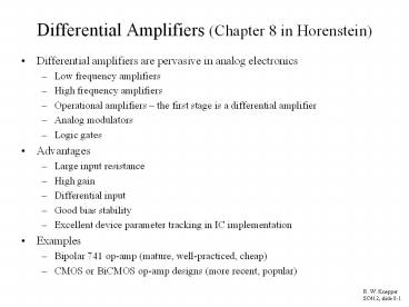 Differential Amplifiers (Chapter 8 in Horenstein)