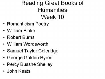 Reading Great Books of Humanities Week 10