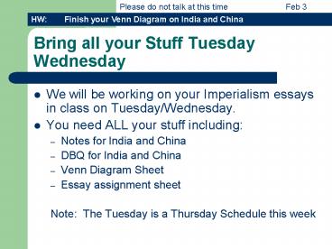 Bring all your Stuff Tuesday Wednesday