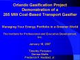 Orlando Gasification Project Demonstration of a 285 MW Coal-Based Transport Gasifier  Managing Your Energy Portfolio in a Greener World The Institute for Professional and Executive Development, Inc. January 18, 2007 Timothy Pinkston Denise PowerPoint PPT Presentation