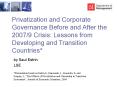 Privatization and Corporate Governance Before and After the 2007/9 Crisis: Lessons from Developing and Transition Countries* PowerPoint PPT Presentation