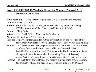 TG4a Review of proposed UWB-IR Modulation Schemes