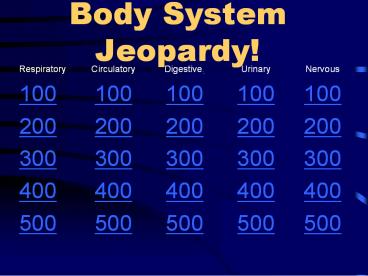 Body System Jeopardy!