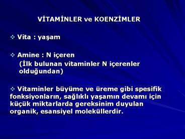 VITAMINLER ve KOENZIMLER