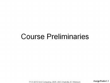 Assignment preliminaries