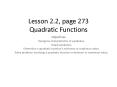 Lesson 2.2, page 273 Quadratic Functions PowerPoint PPT Presentation